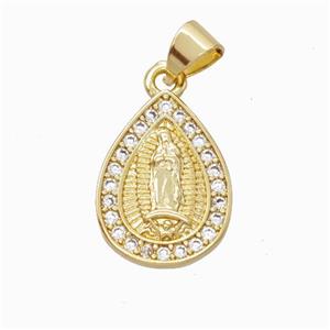 Jesus Charms Copper Teardrop Pendant Pave Zirconia Gold Plated, approx 12-16mm