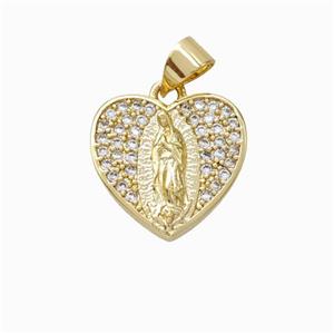 Virgin Mary Charms Copper Heart Pendant Pave Zirconia Gold Plated, approx 15mm