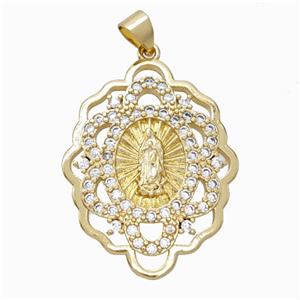 Jesus Charms Copper Pendant Micropave Zirconia Gold Plated, approx 23-30mm