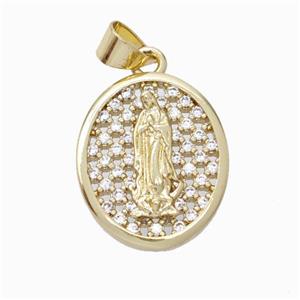 Jesus Charms Copper Oval Pendant Micropave Zirconia Gold Plated, approx 15-18mm