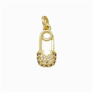 Saftypins Charms Copper Pendant Pave Zirconia Gold Plated, approx 6-11mm