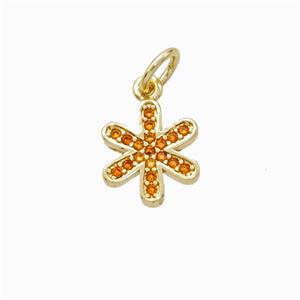 Copper Flower Pendant Micropave Zirconia Gold Plated, approx 9mm