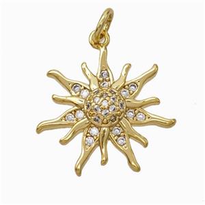 Copper Sun Pendant Micropave Zirconia Gold Plated, approx 18mm