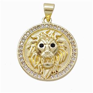 Copper Lion Pendant Micropave Zirconia Gold Plated, approx 20mm