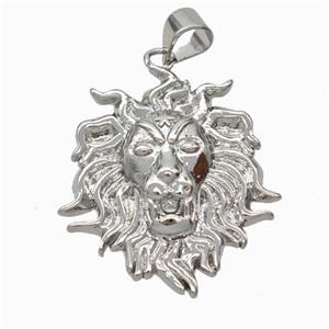 Copper Lion Pendant Platinum Plated, approx 22-24mm