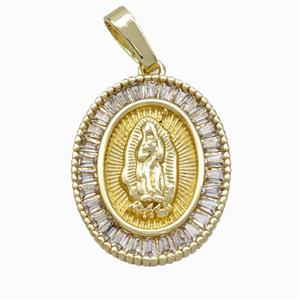 Virgin Mary Charms Copper Pendant Pave Zirconia Gold Plated, approx 15-19mm