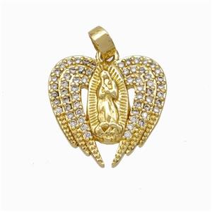 Jesus Charms Copper Pendant Pave Zirconia Heart Gold Plated, approx 16mm