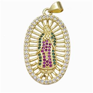 Jesus Charms Copper Pendant Pave Zirconia Oval Gold Plated, approx 18-29mm