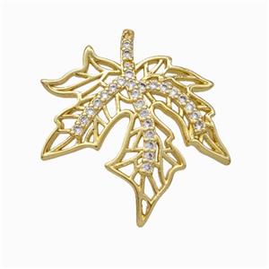 Maple Leaf Charms Copper Pendant Micropave Zirconia Gold Plated, approx 23-25mm