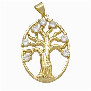 Tree Of Life Charms Copper Pendant Micropave Zirconia Gold Plated, approx 21-27mm