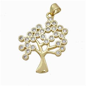 Copper Tree Pendant Micropave Zirconia Gold Plated, approx 24-28mm