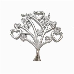 Copper Tree Pendant Micropave Zirconia Heart 2loops Platinum Plated, approx 28mm