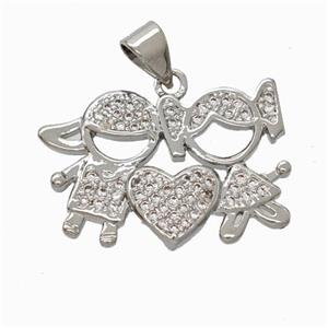 Copper Kids Pendant Pave Zirconia Platinum Plated, approx 15-22mm