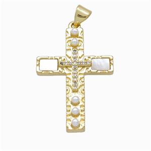 Copper Cross Pendant Pave Zirconia Shell Resin 18K Gold Plated, approx 20-29mm