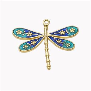 Copper Dragonfly Pendant Green Enamel Gold Plated, approx 20-25mm