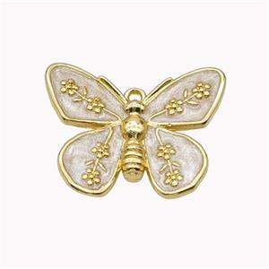 Copper Butterfly Pendant White Enamel Gold Plated, approx 18-22mm