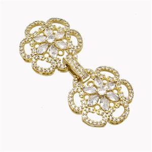 Copper Clasp Pave Zirconia Flower Gold Plated, approx 24mm, 53mm