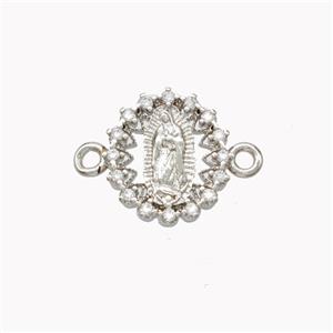 Virgin Mary Charms Copper Connector Pave Zirconia Platinum Plated, approx 12mm