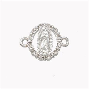 Virgin Mary Charms Copper Connector Pave Zirconia Platinum Plated, approx 12mm