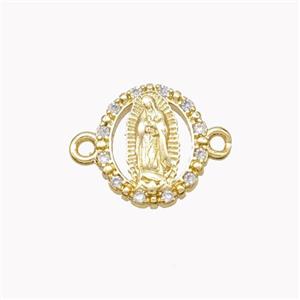 Virgin Mary Charms Copper Connector Pave Zirconia Gold Plated, approx 12mm