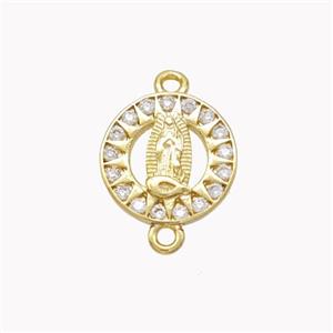 Virgin Mary Charms Copper Connector Pave Zirconia Gold Plated, approx 12.5mm