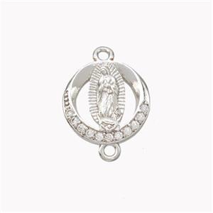 Virgin Mary Charms Copper Connector Pave Zirconia Platinum Plated, approx 10mm