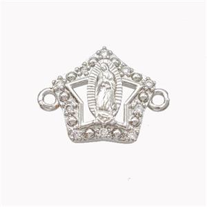 Virgin Mary Charms Copper Star Connector Pave Zirconia Platinum Plated, approx 13-14mm