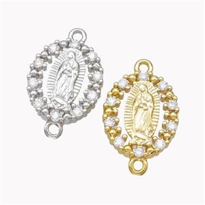 Virgin Mary Charms Copper Oval Connector Pave Zirconia Mixed, approx 12.5-15mm