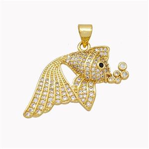 Copper Fish Pendant Pave Zirconia Gold Plated, approx 16-28mm