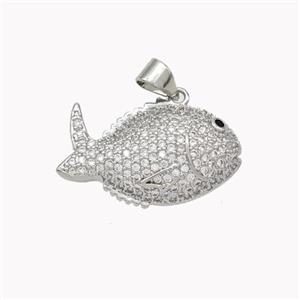 Copper Fish Pendant Micropave Zirconia Platinum Plated, approx 14-23mm