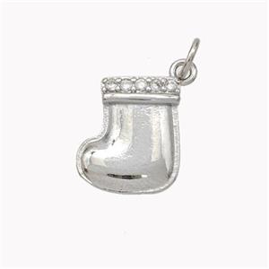 Christmas Stocking Charms Copper Pendant Pave Zirconia Platinum Plated, approx 12mm