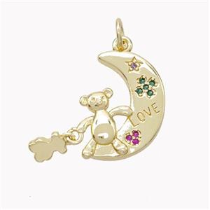 Copper Moon Pendant Pave Zirconia Bear LOVE Gold Plated, approx 12-18mm, 4-6mm