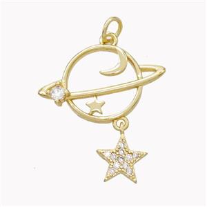 Copper Planet Pendant Pave Zirconia Star Gold Plated, approx 8mm, 14-22mm