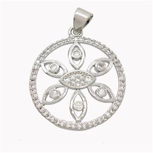 Copper Eye Pendant Pave Zirconia Platinum Plated, approx 21mm