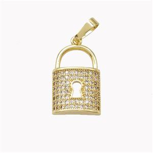 Copper Lock Pendant Pave Zirconia Gold Plated, approx 12-17mm