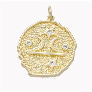 Copper Moon Star Pendant Pave Zirconia Gold Plated, approx 20mm