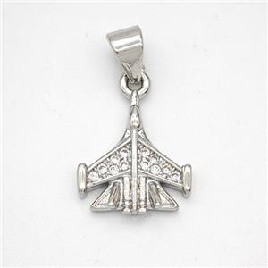 Copper Airplane Pendant Micropave Zirconia Platinum Plated, approx 12-13mm