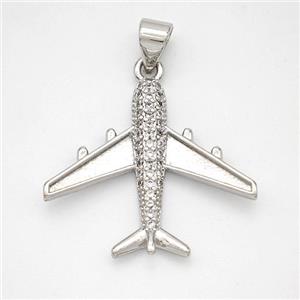 Copper Airplane Pendant Micropave Zirconia Platinum Plated, approx 21-23mm