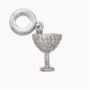 Copper Wine Cup Pendant Pave Zirconia Platinum Plated, approx 9-11mm, 9mm