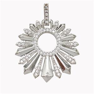 Copper Sun Ray Pendant Micropave Zirconia Platinum Plated, approx 27mm