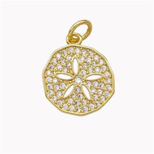 Copper Flower Pendant Pave Zirconia Circle Gold Plated, approx 13mm