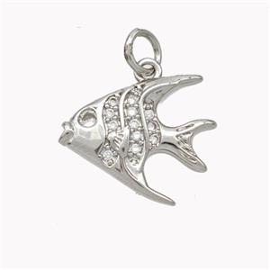 Copper Fish Pendant Micropave Zirconia Platinum Plated, approx 14-16mm