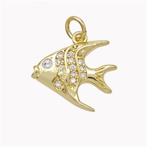 Copper Fish Pendant Micropave Zirconia Gold Plated, approx 14-16mm