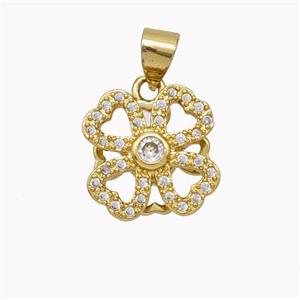 Copper Clover Pendant Pave Zirconia Gold Plated, approx 14mm