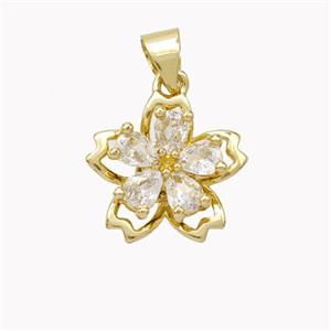 Copper Flower Pendant Pave Zirconia Gold Plated, approx 10mm, 14mm