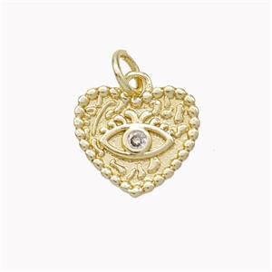 Copper Heart Eye Pendant Pave Zirconia Gold Plated, approx 13mm