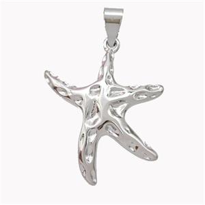 Copper Starfish Pendant Hammered Platinum Plated, approx 24-26mm