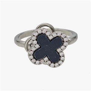 Copper Clover Rings Pave Zirconia Rotatable Adjustable Platinum Plated, approx 13.5mm, 18mm dia