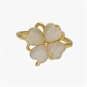 Copper Clover Rings Pave Cateye Glass Rotatable Adjustable Gold Plated, approx 13mm, 18mm dia