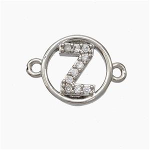 Copper Letter Connector pave zircon, Platinum Plated, approx 13mm